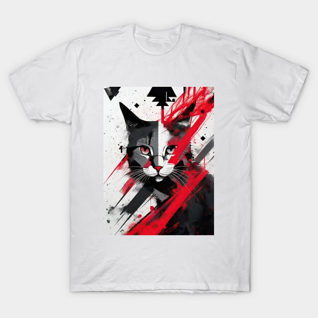 Cat Portrait: Baron Meow's Crimson Streak T-Shirt by KittyKanvas Creations